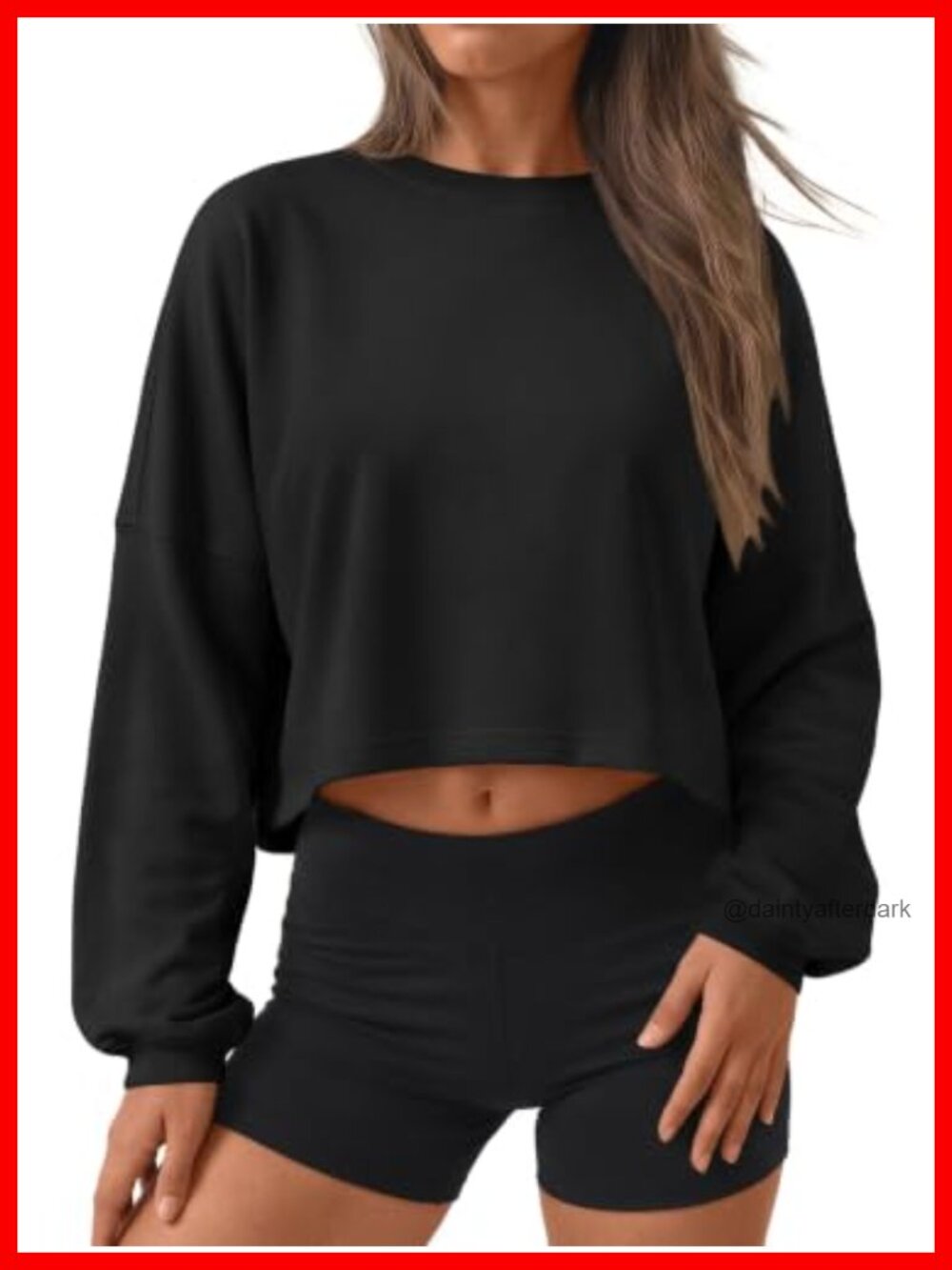 Cropped Crewneck Sweatshirt Cotton Spandex Loose Fit Long Sleeve Top